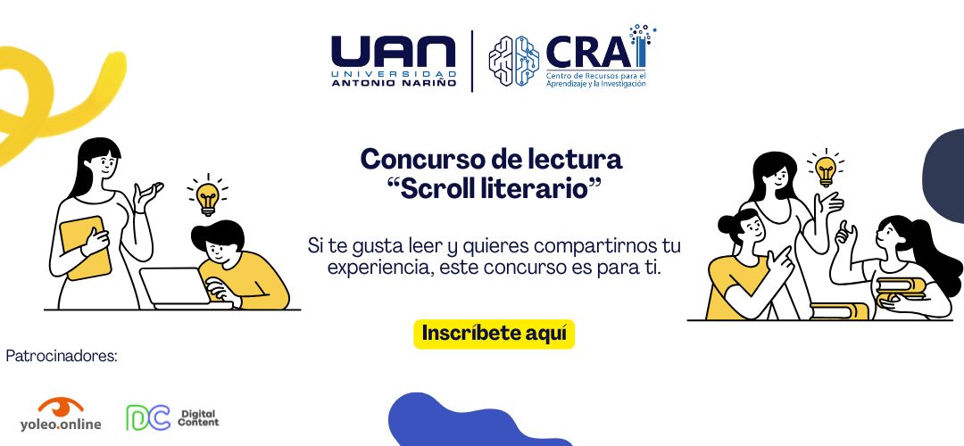 Encabezado de Google Classroom de Literatura ilustrativo amarillo y blanco 1080 x 500 px